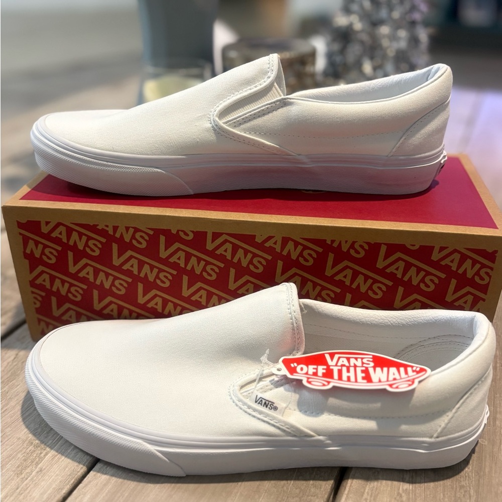 Vans Classic White Canvas Slip-Ons